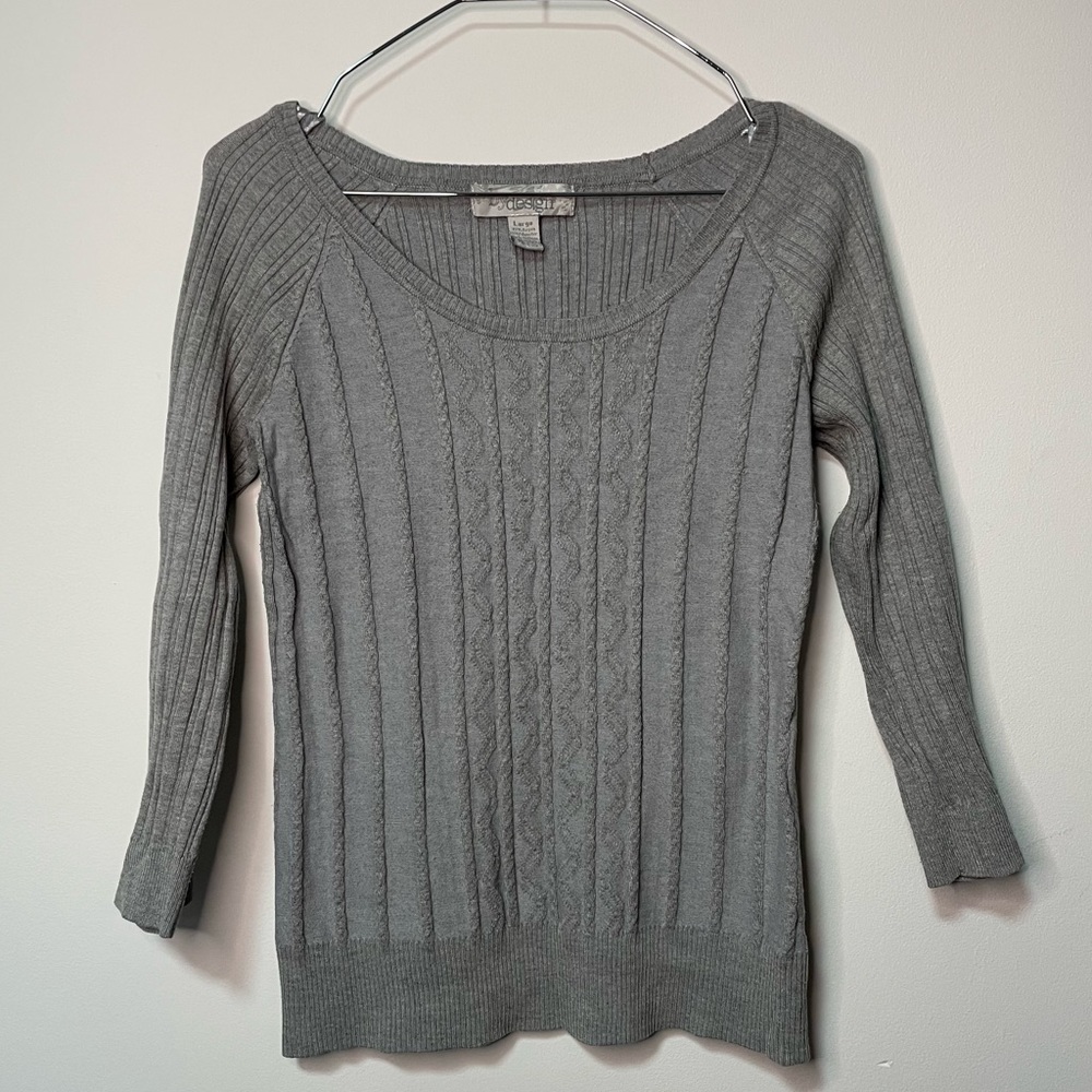By design gray long sleeve neck pullover L size